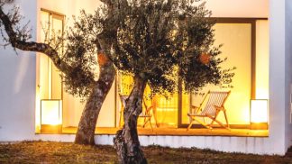 Um pátio só para nós num eco-hotel