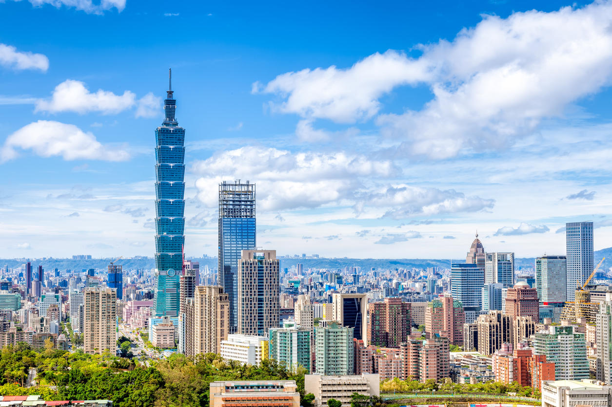 Aerial view of Financial district in Taipei , Taiwan