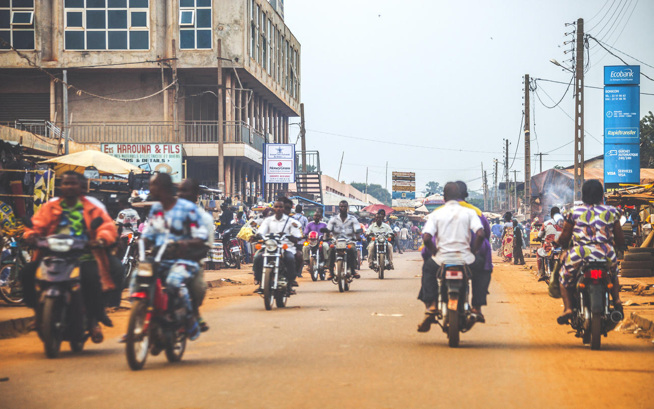 African town traffic. Bohicon, Benin, West Africa.
