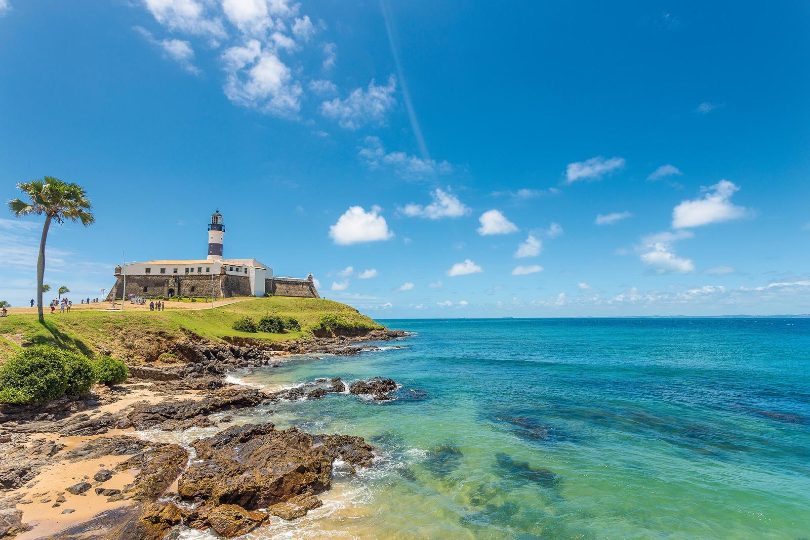 Barra’s Lighthouse on a clear day in Bahia.