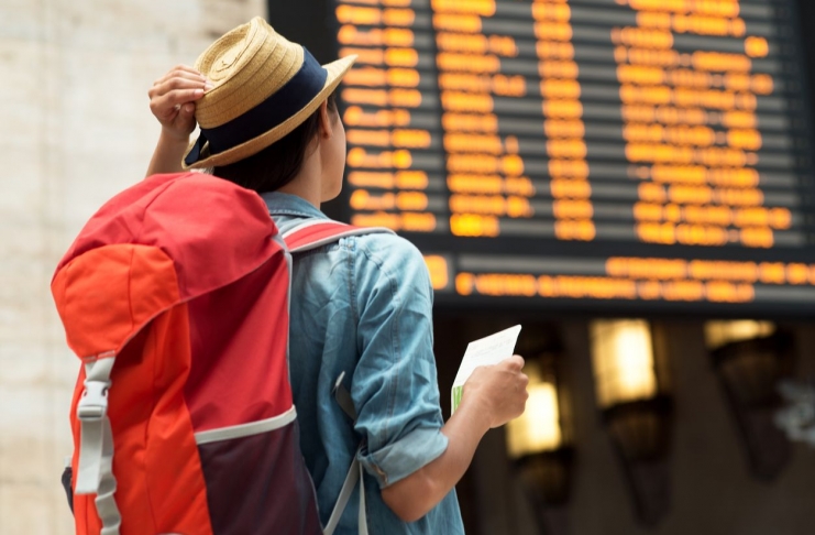 Beautiful woman at the train station.