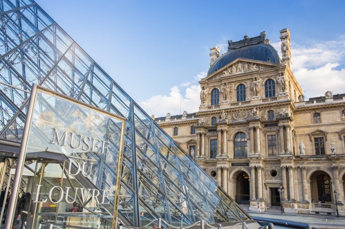 The pyramid at Louvre Museum in Paris, France
